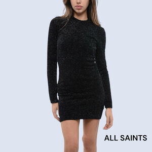 ALL SAINTS Black Sparkle Silver Metallic Long Sleeve Mini Dress XS